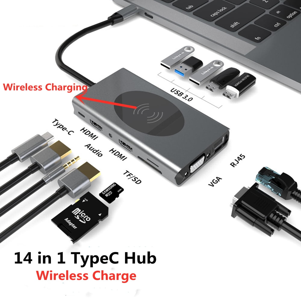 TypeC USB C Hub 4K PD 3.0 Charger Laptop Docking Station For MacBook