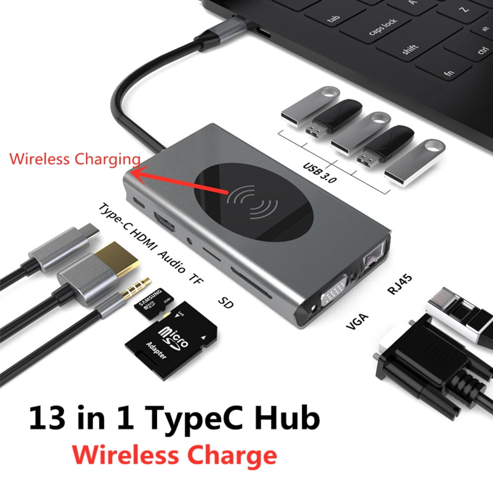TypeC USB C Hub 4K PD 3.0 Charger Laptop Docking Station For MacBook