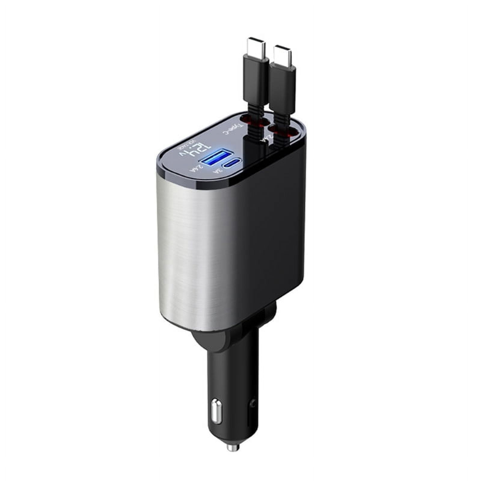 TypeC Universal Car Charger 2 USB C Ports Car Charger Adapter Retractable Cable Efficient Charging for Your Devices