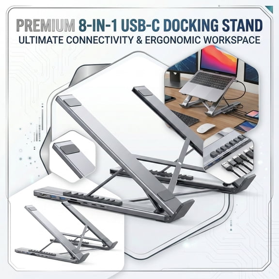 Typec Laptop Docking Station Stand, 8-Port Usb Expansion Multi-Functional Hdmi 4K Adapter, Universal For Tablets Phones