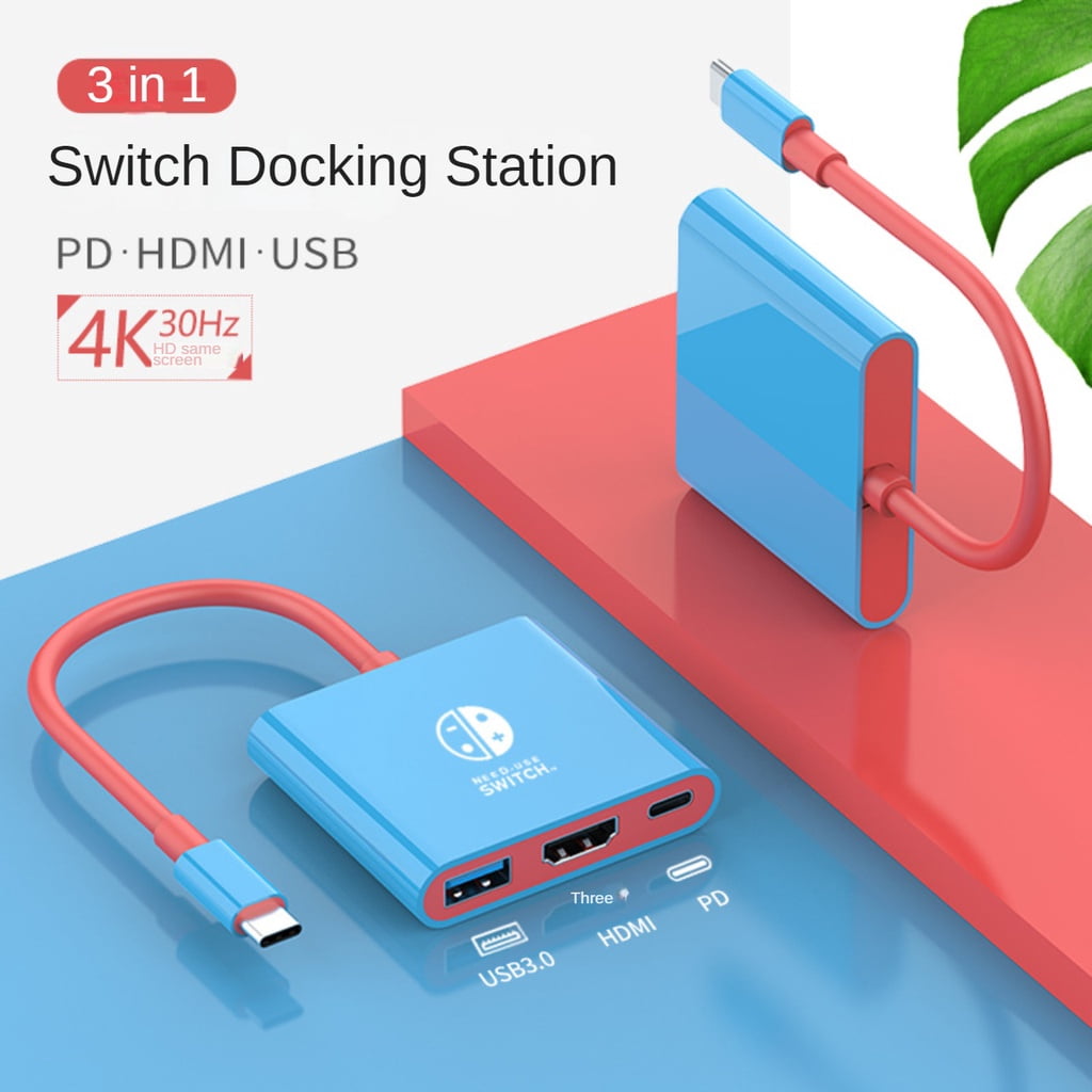 Typec to HDMI Adapter 3in1 USB C Hub Type C Docking Station for Nintendo Switch OLED Dock TV 4K USB3.0 PD Charging Video Converter (Blue)