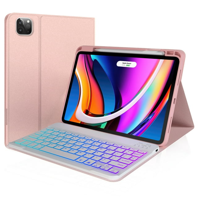 Typecase Keyboard Case for iPad Air 5th Generation: Folio Smart Cover for iPad 10.9" Air 5th/4th Gen & iPad Pro 11 inch 2021 3rd & 2nd Gen, Backlit Wireless Keyboard with Pencil Holder(Rose Gold)