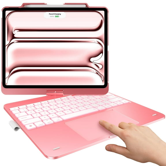 typecase Touch Keyboard Case for iPad Pro 13-inch (M4) 2024 & iPad Air 13-inch(M3 2025/M2 2024), 360 Rotatable, 11-Color Backlit with Pencil Holder for iPad Pro 12.9-inch, Rose Gold