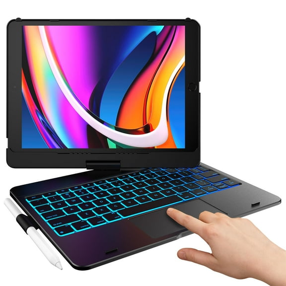Typecase Touch for iPad 9th Generation Case with Keyboard (10.2", 2021),Multi-touch Trackpad,7 Color Backlight, 360° Rotatable, Thin & Light for 8th Gen (2020),7th Gen (2019), Air 3,Pro 10.5 (Black).