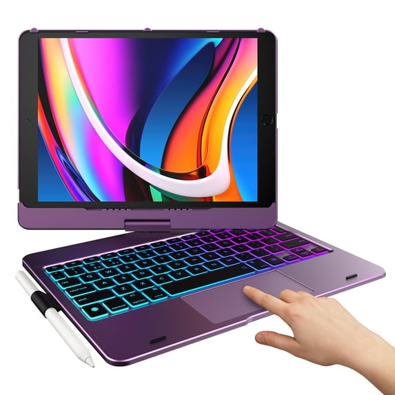 Typecase iPad Keyboard Case with Touch for 10.2 inch Apple iPad 9th Generation 2021, iPad 8th & 7th Generation, iPad Air 3 and iPad Pro 10.5 - Backlit and Wireless Keyboard with Pencil Holder (Violet)