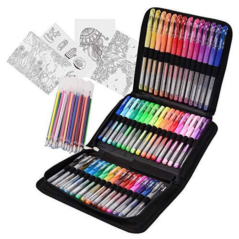 Typecho Glitter Gel Pens for Coloring, 48 Pack Gel Ink Pens Set with  Portable Travel Case for Kids, Adult Coloring Books, Drawing, Doodling,  Crafting