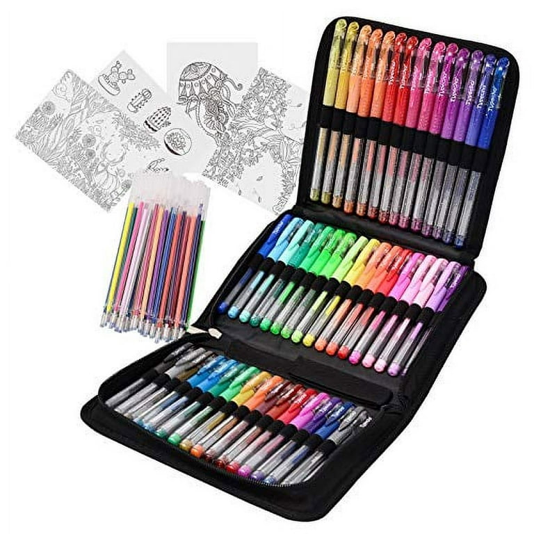 Typecho 96 Color Artist Gel Pen Set with Portable Travel Case, Includes 24 Glitter, 10 Metallic, 7 Neon, 6 Pastel, 1 Classic Red, Plus 48 Matching