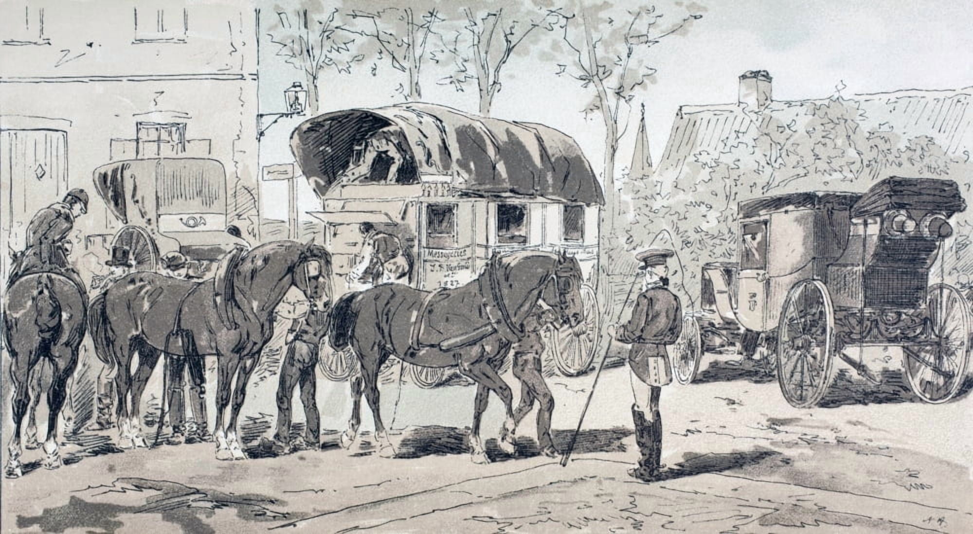 Types Of Coaches Used During The 19Th Century After A Watercolour By A Heins From Cortege Historique Des Moyens De Transport Published Brussels 1886 Canvas Art - Ken Welsh Design Pics (38 x 20)