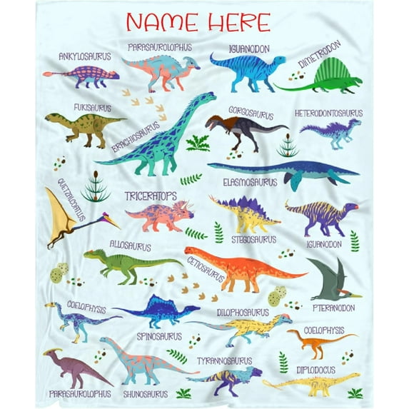 Types of Dinosaur Custom Name Blanket Gifts for Girls Boys Women - Super Soft Cozy Warm Throw Sheet for Couch Bed Sofa Office Decor All Season 50"x60" for Teens