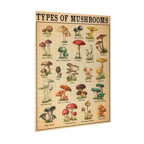 Types Of Mushrooms Poster, Vintage Mushroom Poster, French Mushroom Print, Botanical Print, Mushroom Art Home Decor, Types Of Mushroom,Jigsaw Puzzle 1000 Puzzle Pieces,Puzzle Enthusiasts