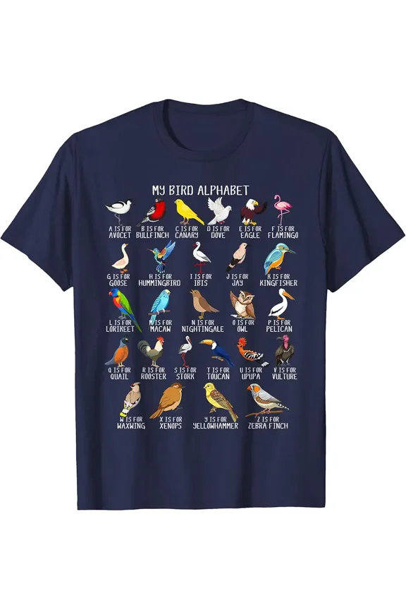 Types Of Birds Alphabet ABC Learning Unisex T-Shirt up to Size 5XL