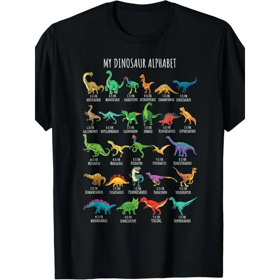 Types Of Dinosaurs Alphabet A-Z ABC Dino Identification Short Sleeve T-Shirt220g