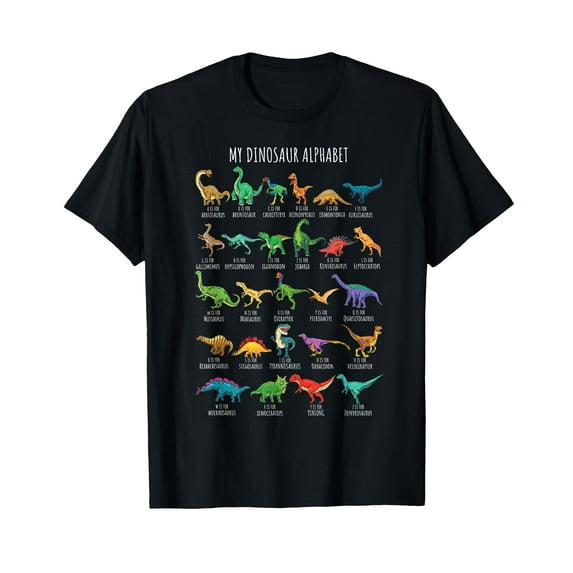 Types Of Dinosaurs Alphabet A-Z ABC Dino Identification Short Sleeve T-Shirt