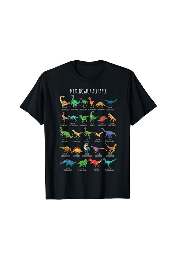 Types Of Dinosaurs Alphabet A-Z ABC Dino Identification Short Sleeve T-Shirt