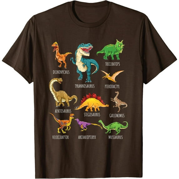 Types Of Dinosaurs Graphics Dino Identification Unisex T-Shirt for Men Women Kids,Dark Chocolate Color,Size YXL