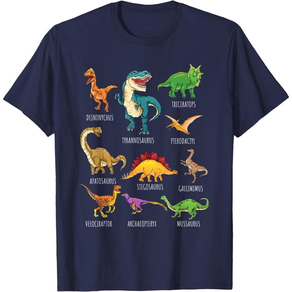 Types Of Dinosaurs Graphics Dino Identification Unisex T-Shirt for Men Women Kids,Navy Color,Size YXS