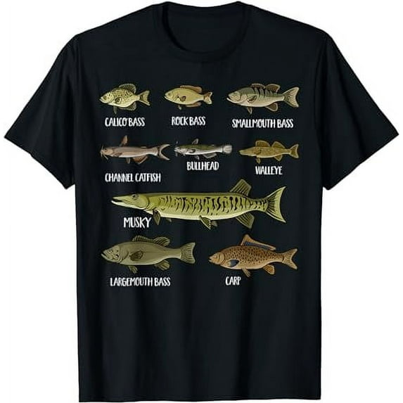 Types Of Freshwater Fish Sorts Species Fishing T-Shirt T-Shirt