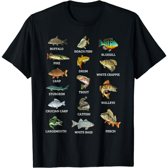 Types Of Freshwater Fish Species Fishing Fisherman Anglers T-Shirt