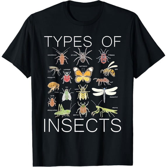 Types Of Insects Bug Identification Science Insect Lover T-ShirtMen's and women's gift, black and white T-shirt, size: Extra large S-4XL