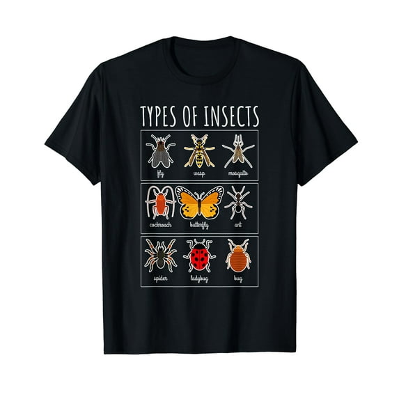 Types Of Insects Funny Insect Collector Beetle Butterfly Bug Black T-Shirt