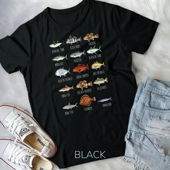 Types Of Saltwater Fish Species, Biology, and Fishing Lover Themed Unisex T-Shirt