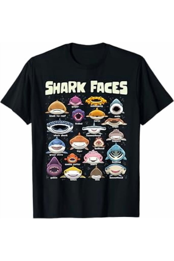 Types Of Shark Faces Sea Animals Of The World Shark Lover T-Shirt, Unisex T-Shirt