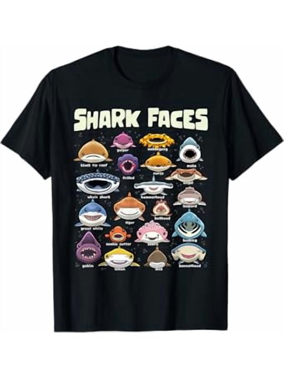 Types Of Shark Faces Sea Animals Of The World Shark Lover T-Shirt