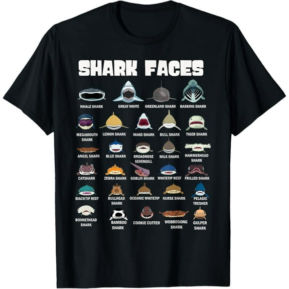 Types Of Shark Faces. Shark Face Identification Great Sea T-Shirt