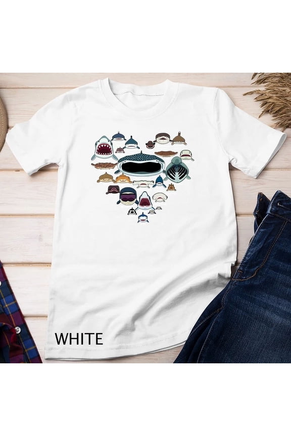Types Of Shark Identification Shark Faces Shark Heart Unisex S-5XL T-Shirt Birthday Gifts; For Men & Women