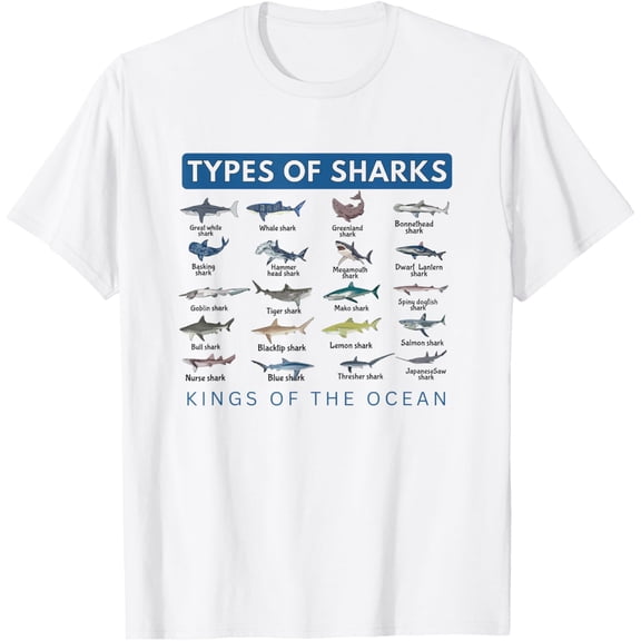 Types Of Sharks 2025 Ocean Wildlife Week Educational Shark T-Shirt