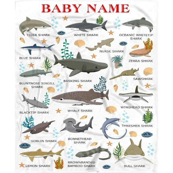 Types of Sharks Custom Name Blanket Gifts for Girls Boys Women - Super Soft Cozy Warm Throw Sheet for Couch Bed Sofa Office Decor All Season 40"x50" for Kids/Children