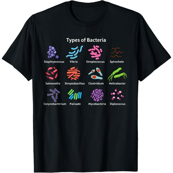 Types of Bacteria Microbiologist Biology Science Teacher T-Shirt