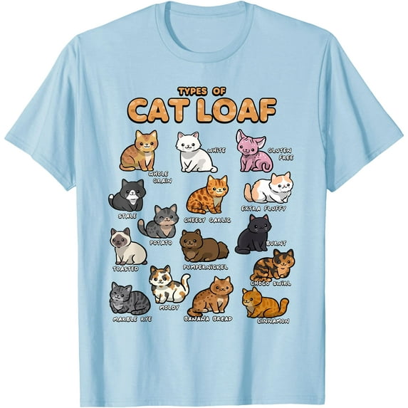 Types of Cat Loaf Cute Kitten Kawaii Lover Unisex T-Shirt for Men Women Kids Toddler,Light Blue Color,Size YXL