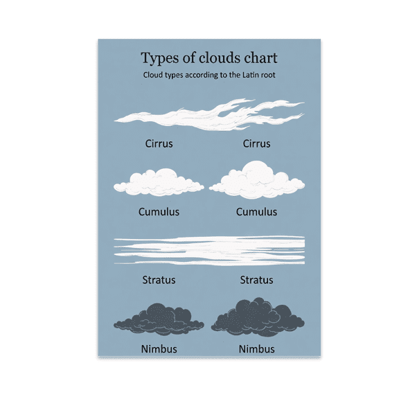 Types of Clouds Chart - Meteorology Enthusiast - 13x19 Glossy Poster Print