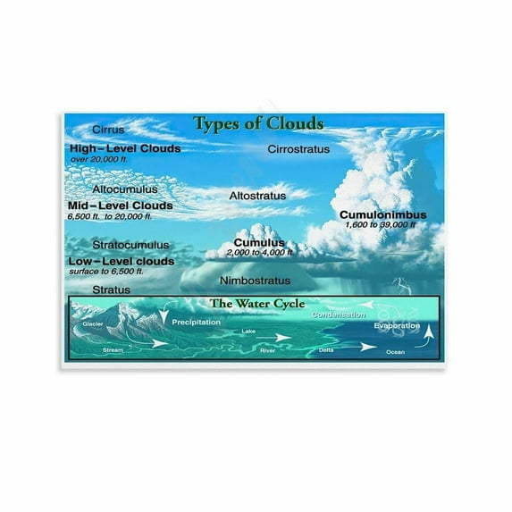Types of Clouds Chart Poster Weather Forecast Meteorology Posters (5) Canvas Painting Wall Art Poster for Bedroom Living Room Decor