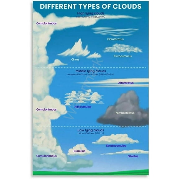 Types of Clouds Poster Meteorology Science (1) Canvas Painting Wall Art Poster for Bedroom Living Room Decor