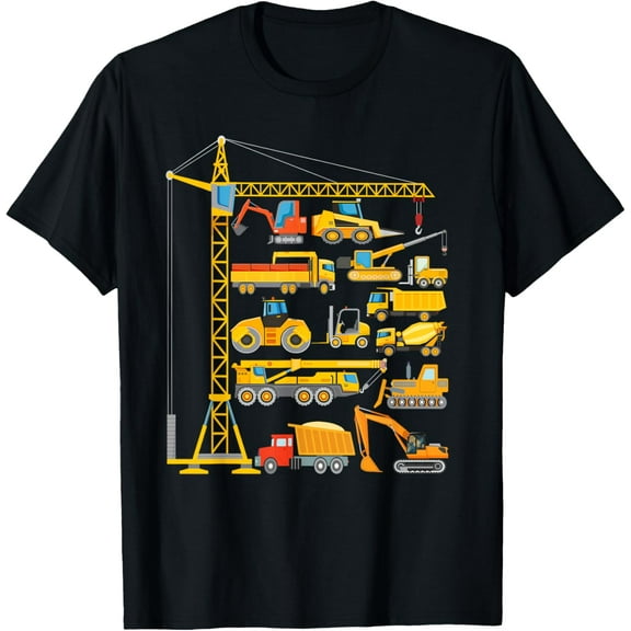 Types of Construction Excavator Bulldozer Truck Crane T-Shirt
