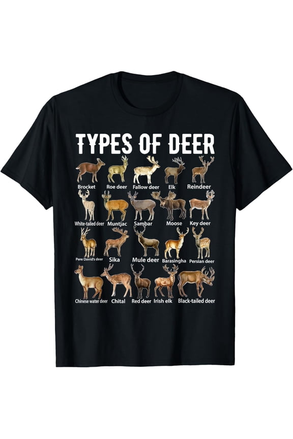 Types of Deer Shirt Deer Shirts Hunter Shirt Deer Hunting T-ShirtMen and women, Black T-shirt, size: Extra large