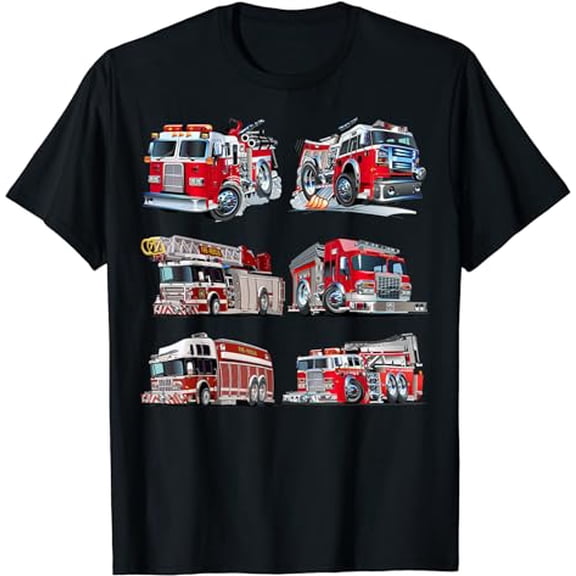 Types of Fire Truck Boy Toddler Kids Firefighter Xmas T-Shirt