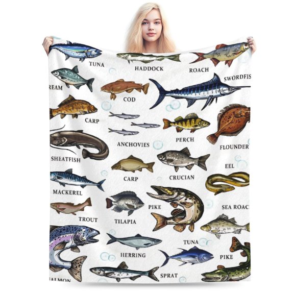 Types of Fish Flannel Fleece Throw Blanket 50x40