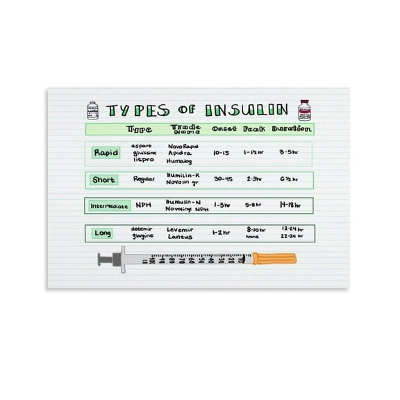 Types of Insulin Poster Canvas Wall Art Posters For Room Aesthetic And Decor Poster For Bedroom Living Room Bathroom Kitchen Office Decor poster