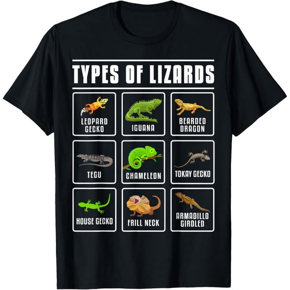 Types of Lizards Lizard Reptiles T-Shirt