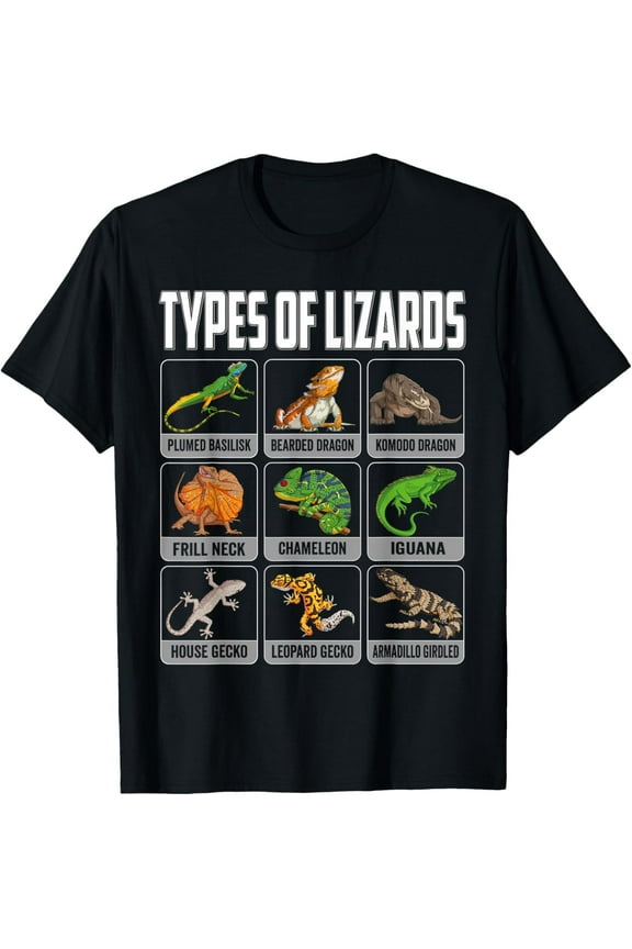 Types of Lizards Reptile Herpetology Bearded Dragon Men Boys T-Shirt