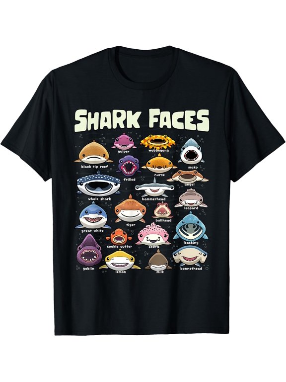 Types of Shark Faces Sea Animals of The World Shark Lover T-Shirt