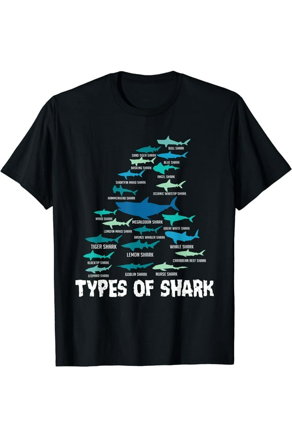 Types of Shark Megalodon Great White Nurse Shark T-Shirt