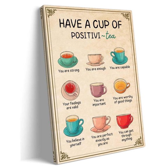 Types of Tea Poster Positivity Mental Health Wall Art Therapy Posters Art Deco Pictures and Prints Decor Aesthetic Giclee Fine Art Wall Canvas poster