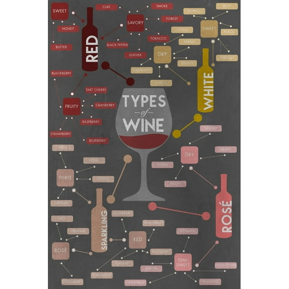 Types of Wine Infographic (12x18 Wall Art Poster, Room Decor)