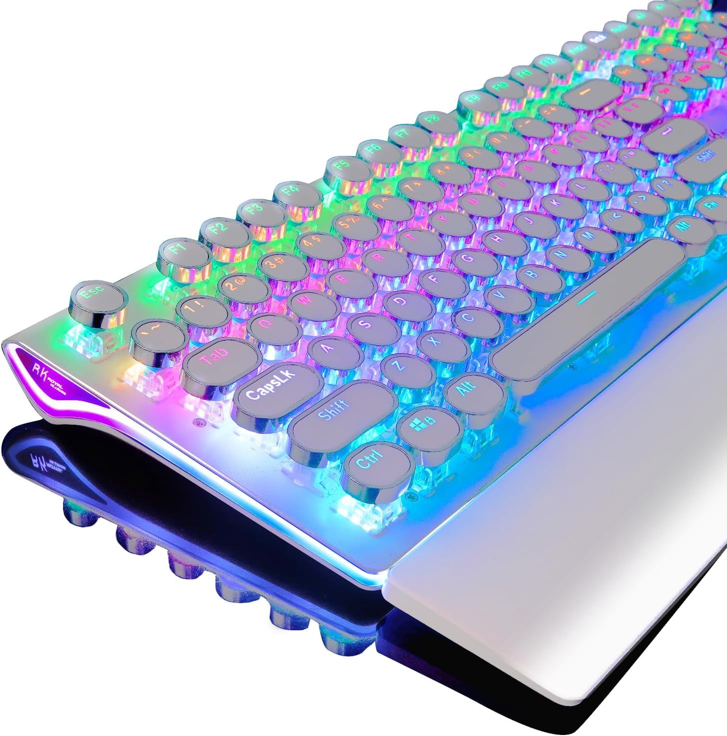 Typewriter Keyboard, Retro Mechanical Gaming Keyboard Wired 108 Keys with RGB Backlit Sidelight, Detachable Wrist Rest, Round Keycaps Blue Switches - Black