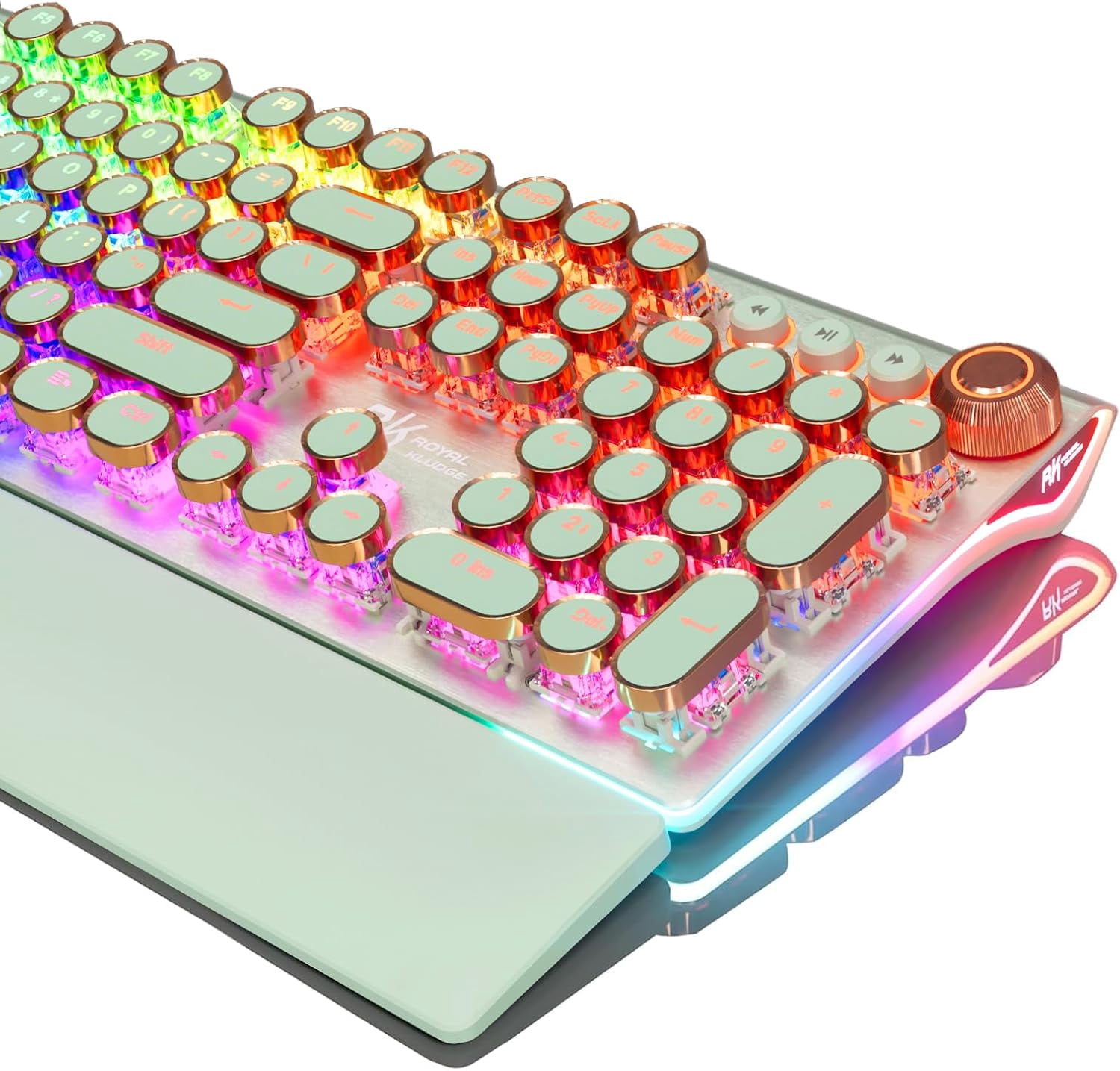 Typewriter Keyboard, Retro Mechanical Gaming Keyboard Wired 108 Keys with RGB Backlit Sidelight, Detachable Wrist Rest, Round Keycaps Blue Switches - Black