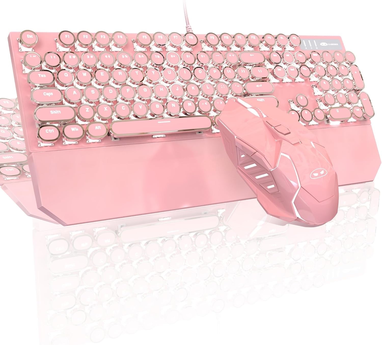 Typewriter Mechanical Gaming Keyboard and Mouse Combo, Retro Punk Round Keycaps Rgb Rainbow Backlit Wired Keyboard for Game and Office